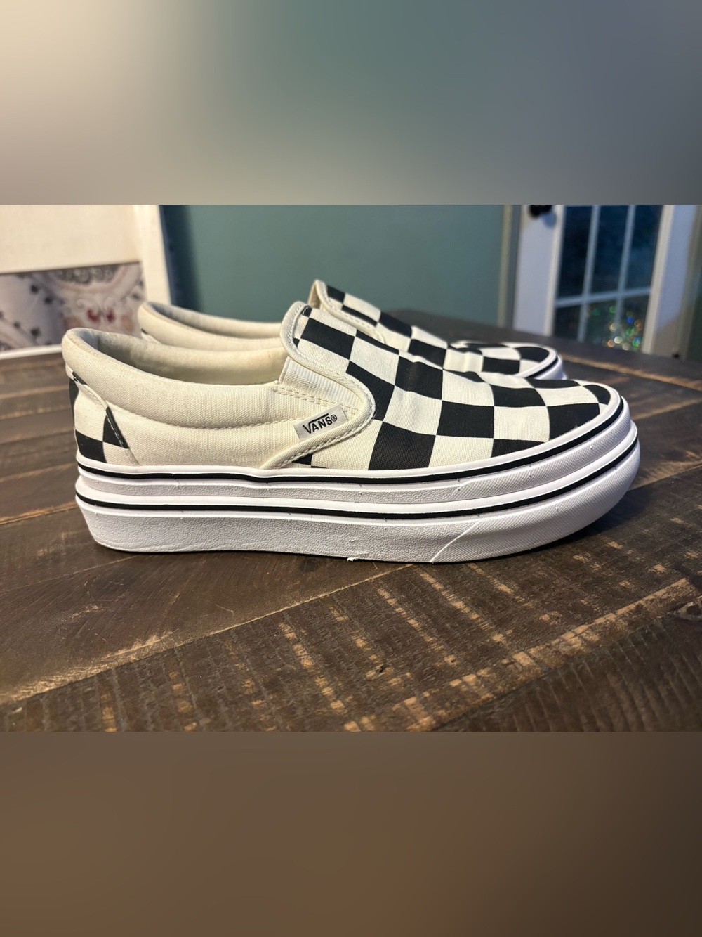 Vans Super Comfy Cush Big Classic Checker Slip-on Shoe Mens 7 Women 8.5 Platform